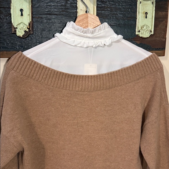 Maje Mirelle Camel Mock Layered Blouse and Wool V-Neck Sweater Pullover Size 2 - Picture 6 of 16